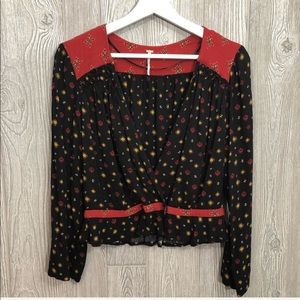 Free People Red & Black Printed Top/Blouse